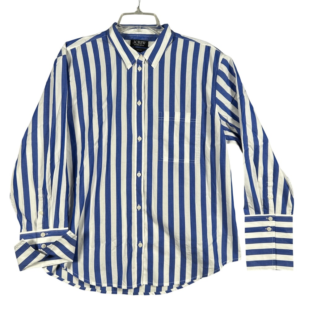 J.Crew Garcon Shirt Womens XL Blue White Striped Organic Cotton Button Down